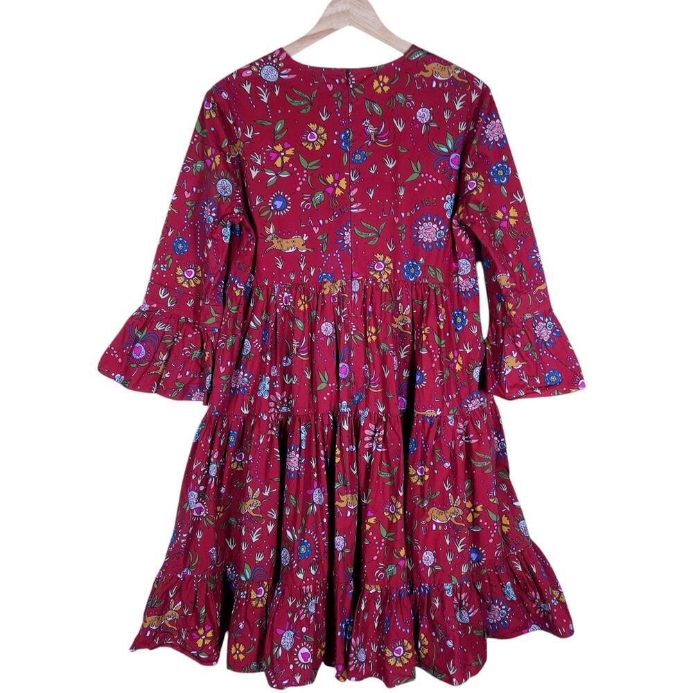 La DoubleJ Womens Bambi Dress Red Floral Print 40 Midi Long Sleeve Boho Chic Fit - Picture 7 of 15